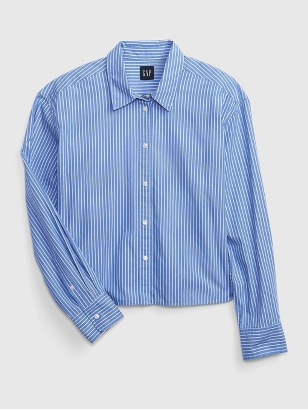 GAP Light Blue & White Vertical Stripe Button-Up Shirt, boxy fit. Size S.